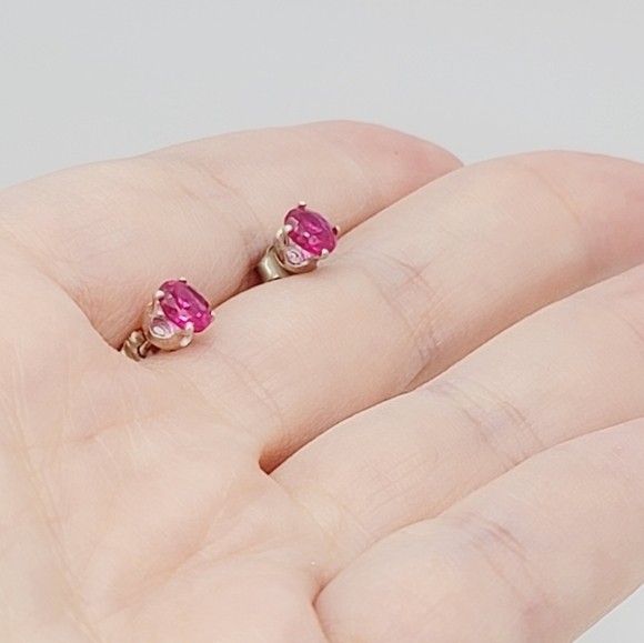 New Fuchsia Round Cut CZ Stud Earrings - Picture 4 of 6